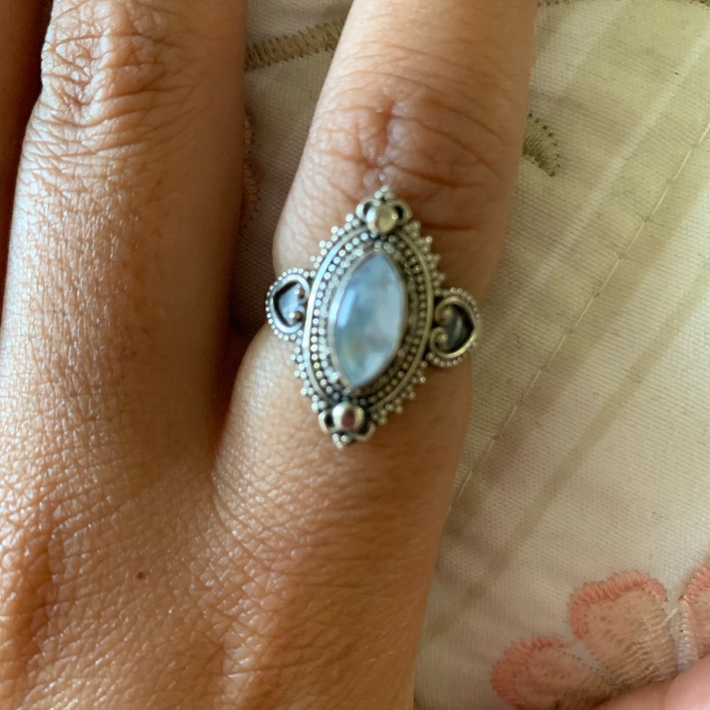 Sterling silver genuine rainbow moonstone ring